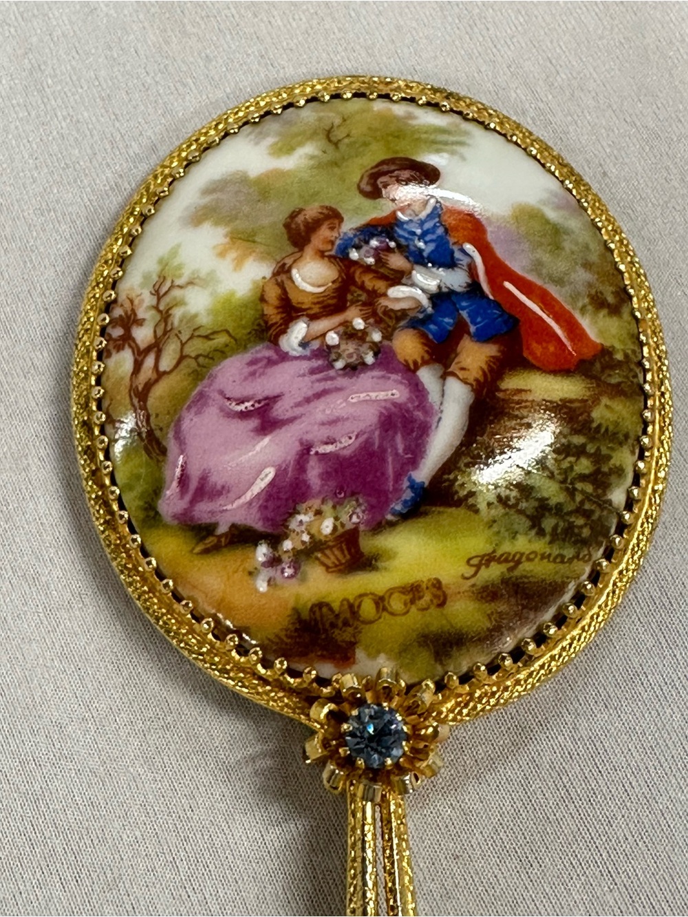 Vintage Limoges Porcelain Hand Vanity Mirror - Picture 2 of 4